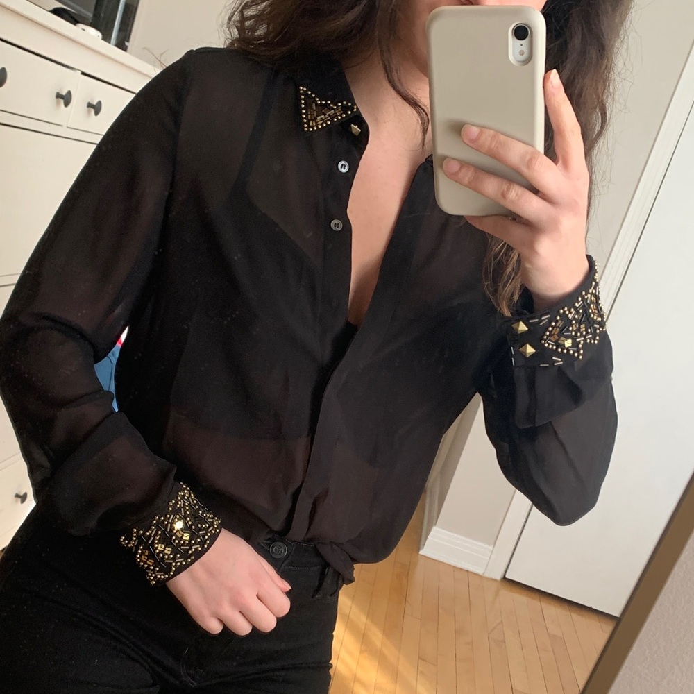 ABS Allen Schwartz Black Beaded Top